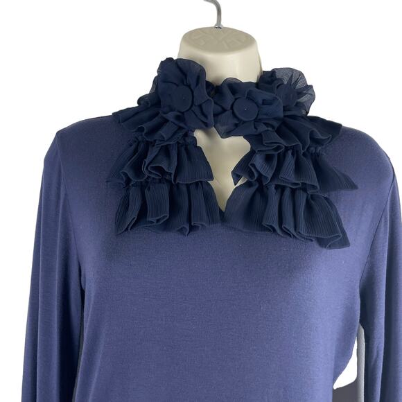 Soft Surroundings Floral Applique Ruffle Neck Top Navy Blue Size S - Picture 4 of 9